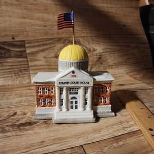 County Courthouse Ceramic Model with American Flag